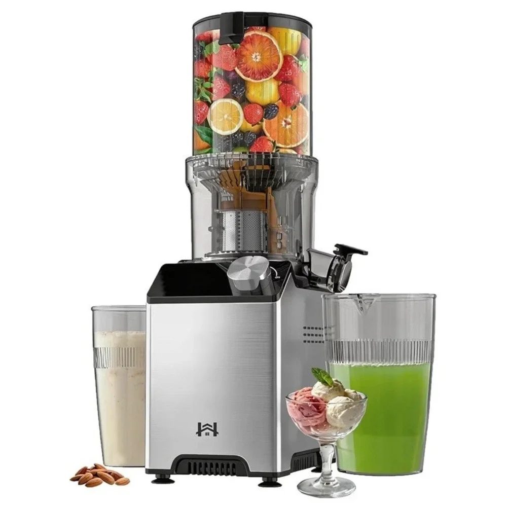 Cold Press Juicer, Wide Feed Chute Juicer Machines, Stainless Steel Slow Mast...